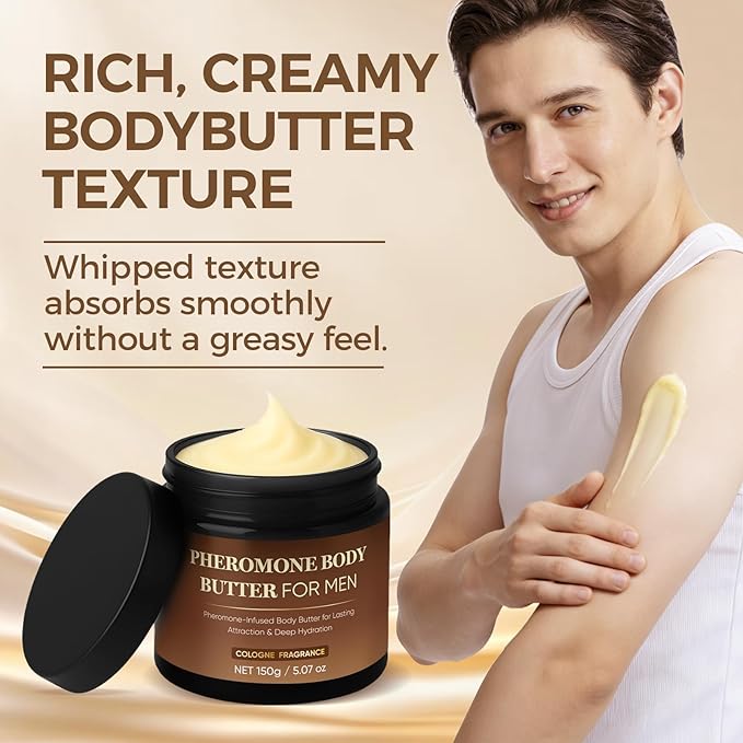Pheromone Body Butter For Men, Skin body butter for men with Shea Butter, Cocoa Butter & Coconut Oil, Alcohol-Free, Vega, Long-Lasting Masculine Scent, Non-Greasy