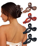 4 PCS Bow Hair Clips Bow Claw Clip for Women Nonslip Large Hair Claw Clips for Thin and Thick Hair Strong Hold Hair Bows (Black+Leopard Print (Light Brown+Dark Brown))