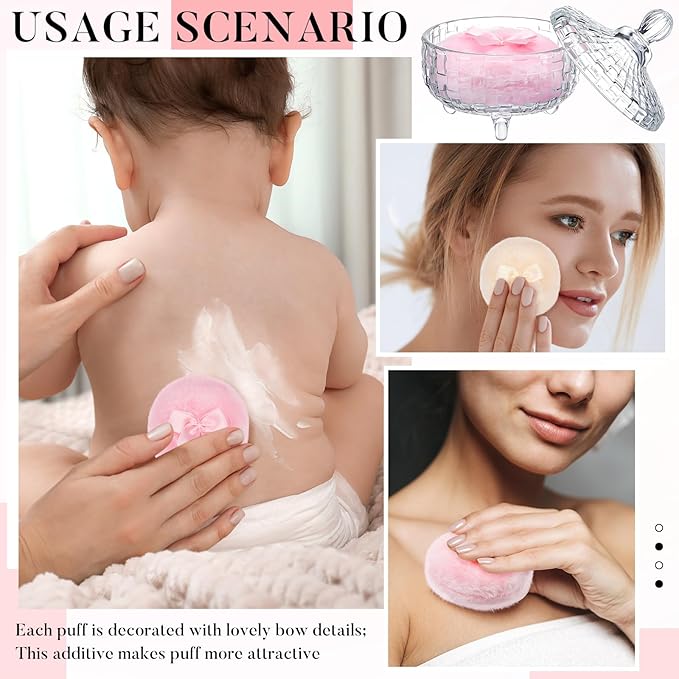 Tioncy 3 Pcs Large Body Powder Puff and Container Valentine's Day gift Powder Container with Puff Crystal Case Soft Washable Reusable Velour Face Body Glitter Wet Dry Makeup(Weave Design,Clear)