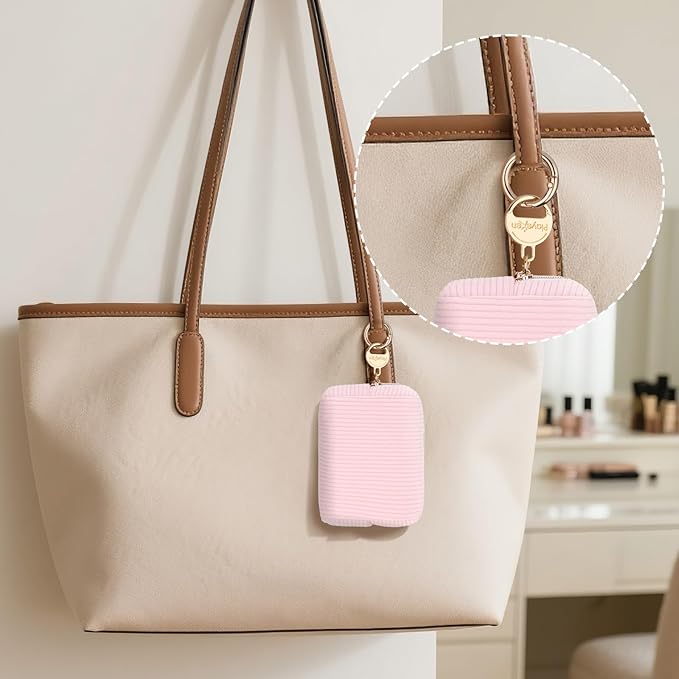 Mini Makeup Bag, Corduroy Small Cosmetic Bag for Purse with Ring Buckle, Portable Travel Makeup Pouch for Lipsticks, Chapsticks, Coin, Earphone, Credit Card (Blue)