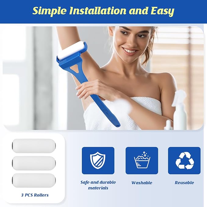 Back Lotion Applicator for Women, Foldable Long Handle Lotion Back Applicator, 3 Reusable Foam Rollers, Effortlessly Apply Moisturizer to Your Back, Ideal Back Lotion Applicator for Skin Cream, Oils