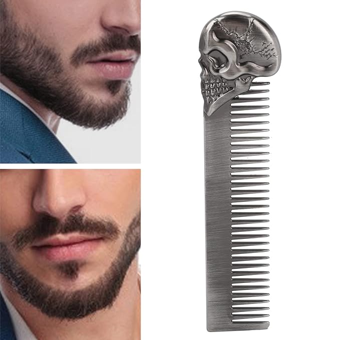 Pocket Beard Comb, 5.79in Skull Pattern Hair Comb for Men, Smooth Oil Hair Styling Travel Comb for Hair Beard Home Salon