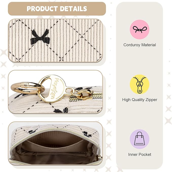 Period Bag for Teen Girls, Corduroy Cute Sanitary Napkin Storage Bag, Menstrual Pad Pouches Tampon Holder for Purse (Light Pink-Bow Tie)