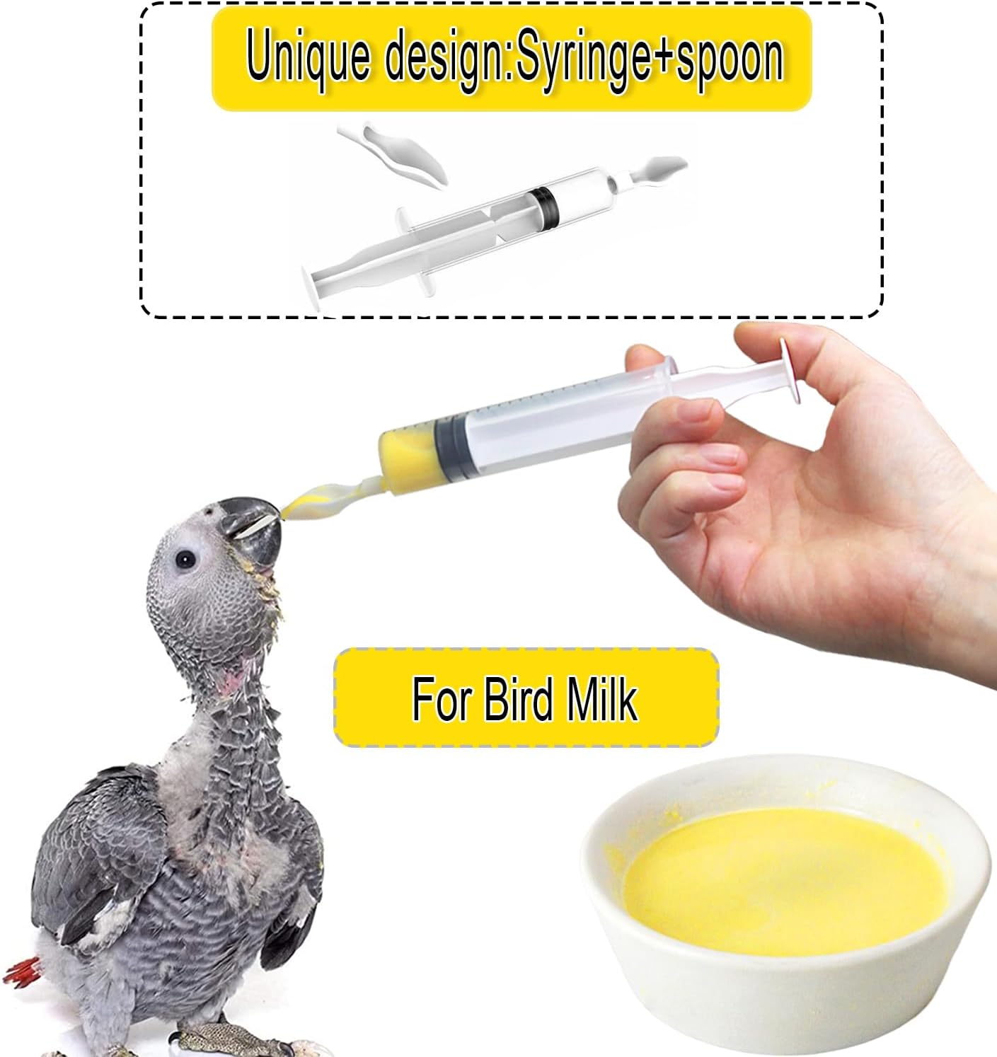 Baby Bird Feeding Syringe,Parrot Small Pet,Manual Syringe Feeder, Milk Water,Liquid Food,Reusable,Syringe with Spoon Tip