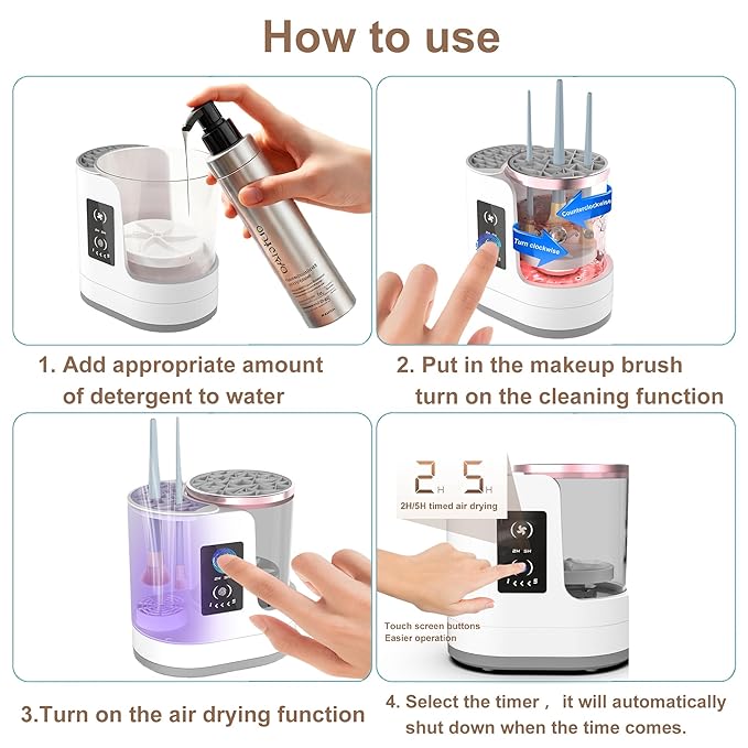 3 IN 1 Electric Makeup Brush Cleaner Machine With Timer Makeup Brush Dryer，Portable USB Automatic Cosmetic Brushes Cleaner Tool for All Size Beauty Makeup Brush Set,Contour,Blush Brush,Eyeshadow