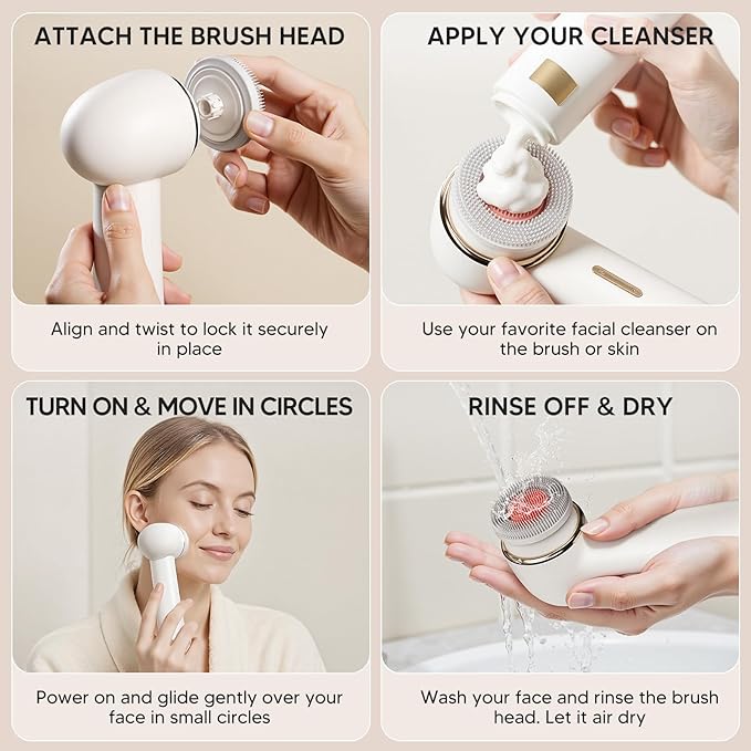 Teen Girls Electric Facial Cleansing Brush – Rechargeable Waterproof Dual Rotating Face Scrubber with 3 Interchangeable Heads, Soft Silicone Exfoliator, Perfect Skincare Gifts