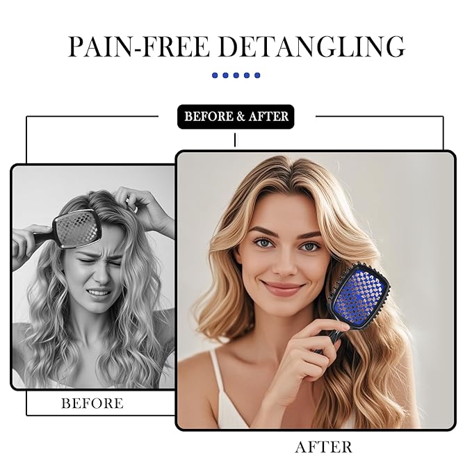 Detangler Brush – 2 Pack Vented Hair Brush for Wet/Dry Hair – Easy, Pain-Free Detangler Brush Reduces Knots & Breakage – For Curly, Straight, Thick or Fine Hair – Women, Men & Kids (Black+Blue)