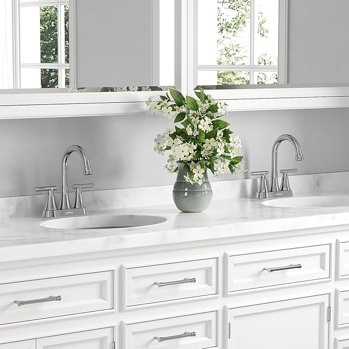 Bathroom Faucets for Sink 3 Hole, Hurran 4 inch Chrome Bathroom Sink Faucet with Pop-up Drain and Supply Hoses, Stainless Steel Lead-Free Centerset Utility Faucet for Vanity RV, 2 Pack