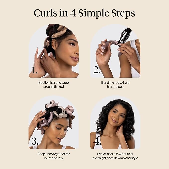 Kitsch Satin Hair Curlers, Heatless Curling Rod - Flexi Rod for Heatless Curls Overnight for Women, Comfortable Hair Curlers to Sleep In for Frizz-Free, No Heat Damage Styling - 6 pcs, Rosewood