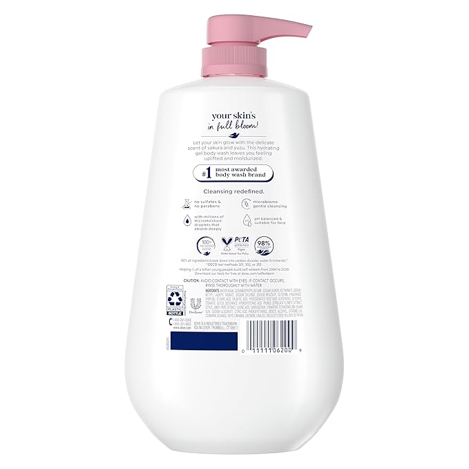 Dove Sakura Body Wash Uplift Sakura Blossom and Yuzu for 24hr Lotion-Soft Skin Moisturizing Skin Cleanser with No Sulfates No Parabens 30.6 Fl Oz