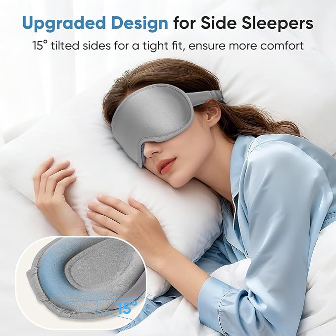 Weighted Eye Mask for Sleeping - Sleep Mask for Women & Men, Blackout 3D Contoured Sleeping Mask for Side Sleeper, Zero Pressure Soft Night Eye Cover with Adjustable Strap for Travel, Gray