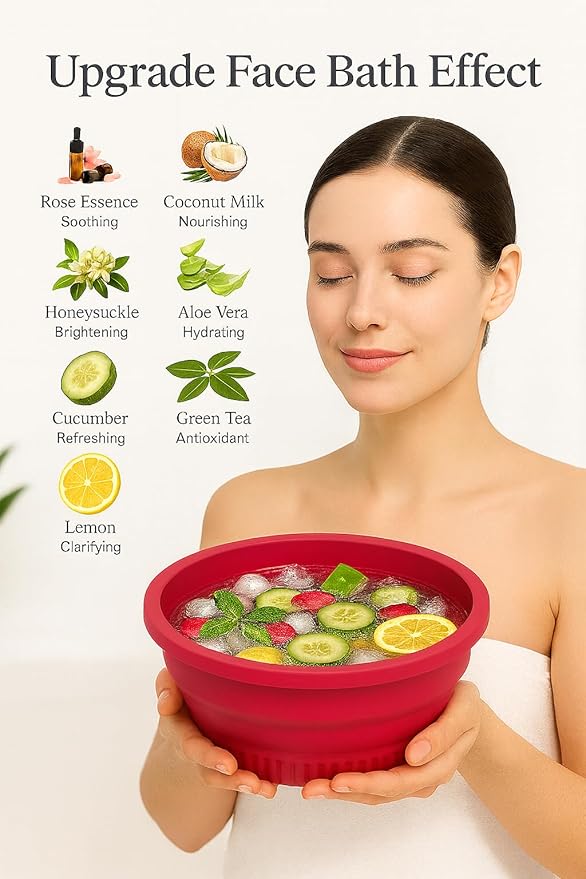 Ice Bowl for Face – Reusable Collapsible Cold Plunge Skincare Set, Face Ice Mold for Puffiness Relief, Skin Tightening, Redness & Glowing Skin Routine Bonus : Facial Scrubber