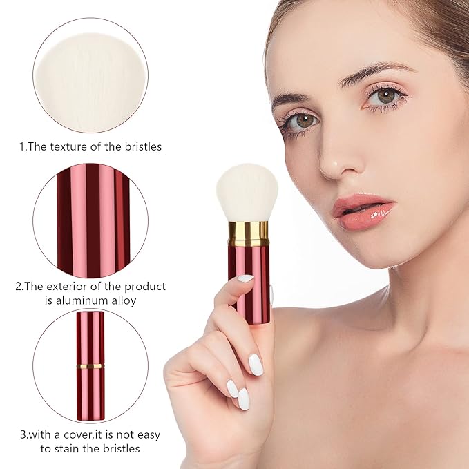Falliny Retractable Makeup Brushes, Travel Face Kabuki Blush Brush, Portable Powder Brush with Cover for Blush, Sunscreen,Bronzer, Buffing, Highlighter Flawless Powder Cosmetics