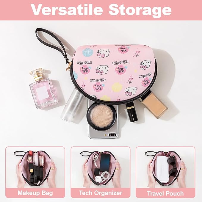 AmBealla 2PCS Cosmetic Bag Portable Storage Bag for Women,Cute Compact Travel Makeup Bag for Keys and Phone,Portable Bag for Girls,Pink