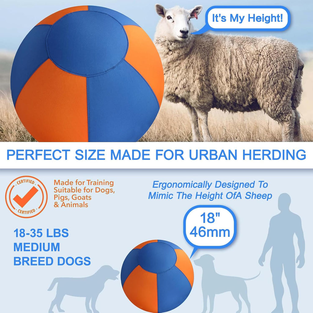 Herding Ball for Dogs 18" - Durable Waterproof Dog Toy, Dual-Layer Large Interactive Pet Play Ball for Australian Shepherds, Cattle Dogs, Collies, and All Herding Breeds (Orange+Blue)