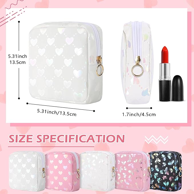 Period Bag Pouch, Leather Sanitary Napkin Storage Bag for Girls Womens, Portable Sanitary Napkin Period Pad Pouch Bag for Purse, Small Make Up Bags(White LOVE)