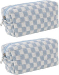 SxoSyo 2 Pcs Cosmetic Bags for Women Makeup Bag Purse Travel Toiletry Zipper Storage Pouch Make up Brushes Organizer for Gifts (Checkered, Blue 2)
