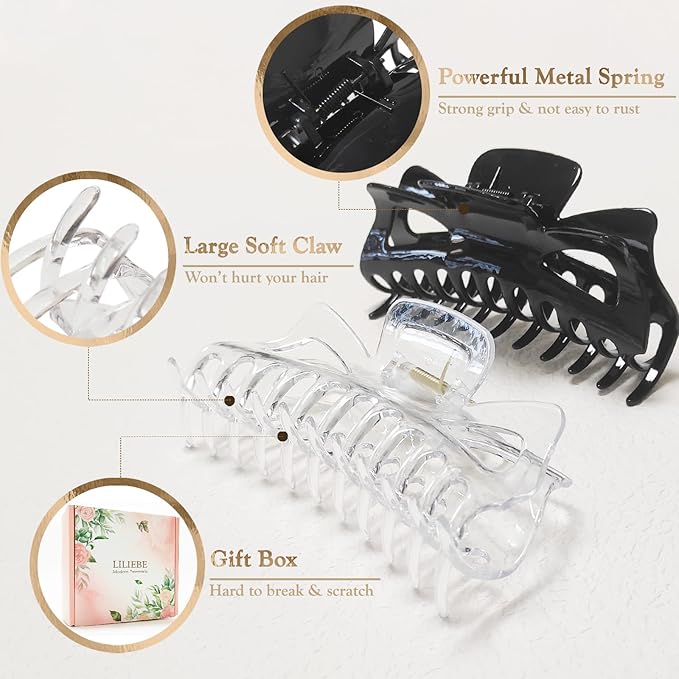 5.5” Large Hair Claw Clips, Big Hair Clips Enough to Hold Your Hair, Hair Clips for Women Thick Hair (Shiny-4pcs)