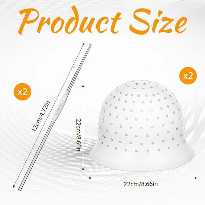 2 Pcs Highlight Cap and Hook, White Silicone Reusable Highlighting Cap with 4.72 Inch Hook for Hair Coloring, Dyeing & Staining, Salon & Home Use (8.66 Inch Diameter)