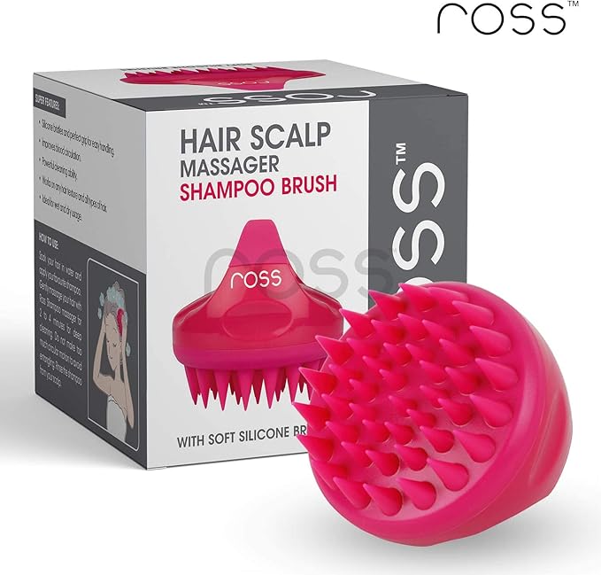 Ross Hair Scalp Massager Shampoo Brush with Soft Silicone Bristles for Anti Dandruff, Exfoliating with Scalp Care Manual Head Massager, 1 Count (Pack of 1) (Style 1, Pink)