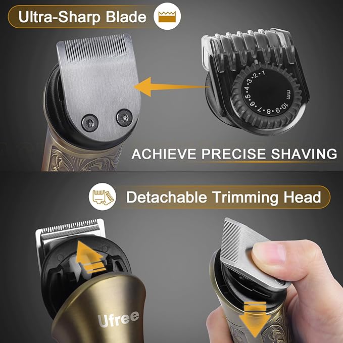 Ufree Hair Clippers for Men Professional with Beard Trimmer, Barber Clippers and Trimmers Set, Electric Razor Shavers for Men, Cordless Mens Grooming Kit for Nose, Face, Hair, Gifts Bronze