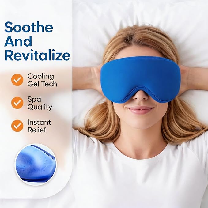 Upgraded Cooling Gel Eye Mask for Puffy Eyes: Larger Full-Eye Cover Design, Ice Cooling Relief, Reusable Cold Compress for Dark Circles, Eye Bags, Fatigue & Migraine (Blue)