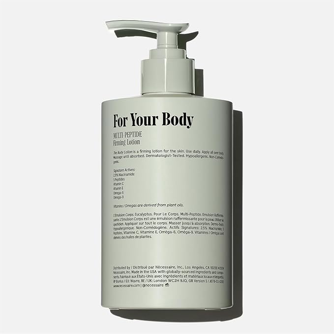 Nécessaire The Body Lotion Eucalyptus – Multi-Peptide Moisturizer - Firming Body Lotion for Women + Men. 2.5% Niacinamide. Non-Comedogenic + Hypoallergenic for Sensitive Skin – 450ml/15.2 fl oz