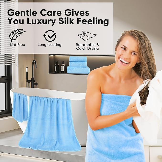 Orighty 6-Piece Towel Set - Soft & Lightweight - 2 Bath Towels, 2 Hand Towels, and 2 Wash Cloths - Absorbent & Quick Drying Microfiber Towel for Multipurpose, Bathroom, Gym, Sport, Yoga, Travel-Blue