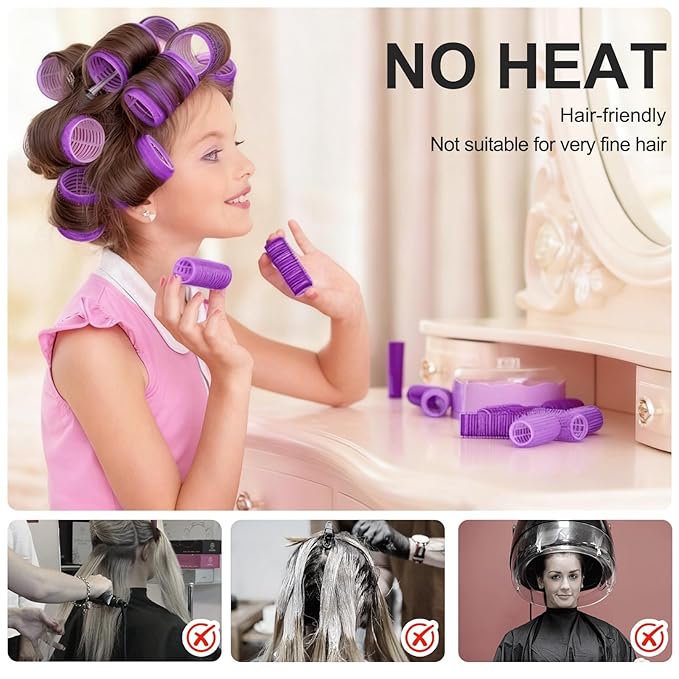 4 Sizes Hair Rollers for Women Set - 50 Pcs Hair Curler Rollers with Clips, Self Grip Hair Rollers for Long, Short Hair and Bangs, 25mm, 36mm, 48mm, 60mm, Purple