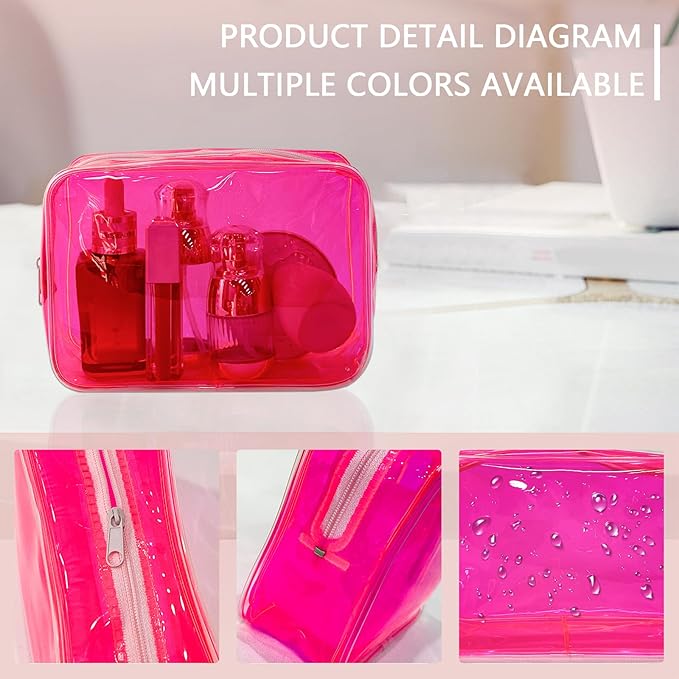 TotePrint 5 PCS Portable Waterproof Solid Makeup Bag Set for Travel, Clear Makeup Bag with Zipper for Purse Brush Bag Pen Pouch (Vivid Group)