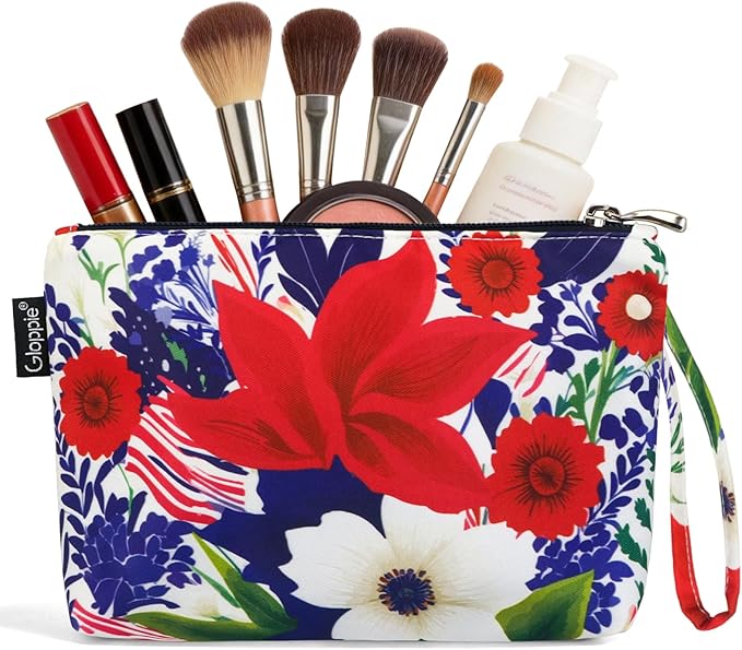 Gloppie Small Makeup Bag for Purse Portable Cosmetic Bag Aesthetic Floral Makeup Pouch Wristlet Pouch for Women Big Red Flower