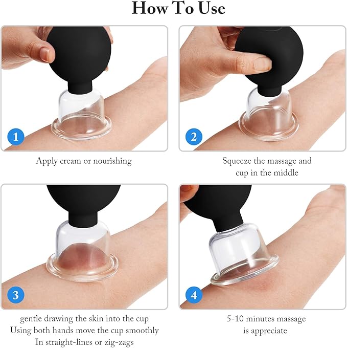 BBTO 4 Pieces Glass Cupping Set Glass Silicone Cupping Cups Massage Vacuum Suction Cupping Cups for Body Face Leg Arm Back Shoulder Muscle and Joint Pain (Black)
