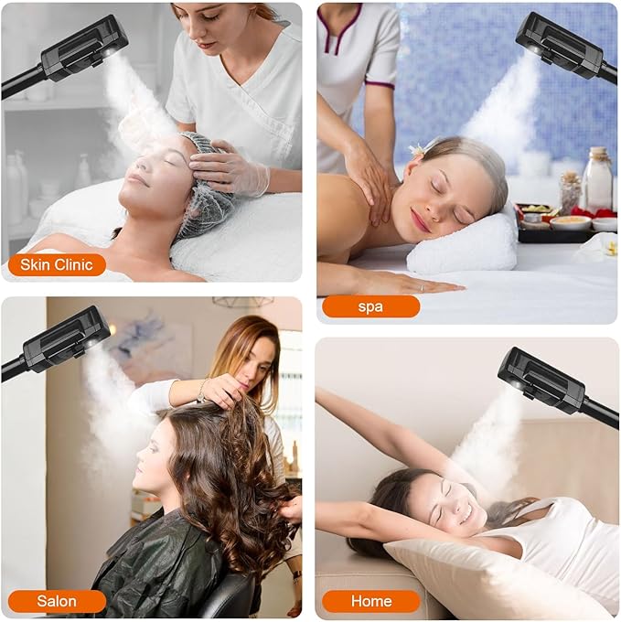 Professional Facial Steamer with 5X Magnifying Lamp, 2 in 1 Facial Steamer Upgrade PTC Heating, Esthetician Steamer Black Face Steamer for Salon Spa Beauty Skin Care (Black)