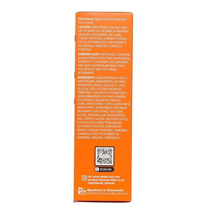 Advanced Clinicals Brightening Vitamin C Serum For Face With Glycolic Acid + Lactic Acid | Vitamin C Eye Serum Face Moisturizer For Improving Look Of Dark Spots & Uneven Complexion, 2-Pack