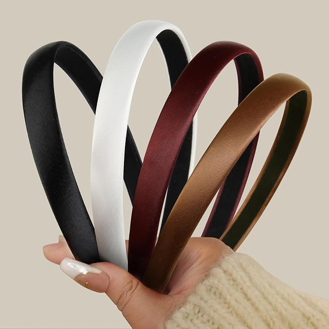 Headbands for Women Non Slip Thin Satin Hairbands Trendy Headband for Women's Hair Cute Vintage Hair Accessories 4 PCS