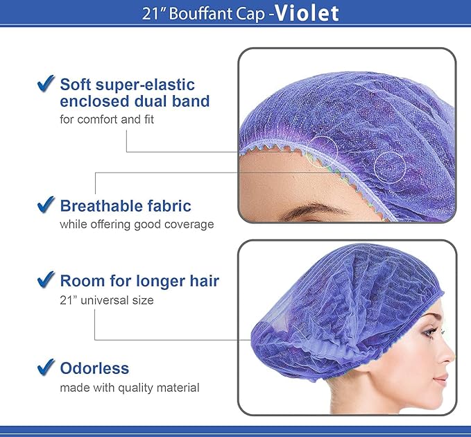 Disposable Bouffant Caps, 21inches Hair Net, Elastic Dust Cap for Food Service, Sleeping Head Cover