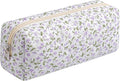 Cute Floral Makeup Brush Bag Small Cotton Quilted Cosmetic Bag for Women Travel Toiletry Zipper Make Up Pouch (Purple Floral)