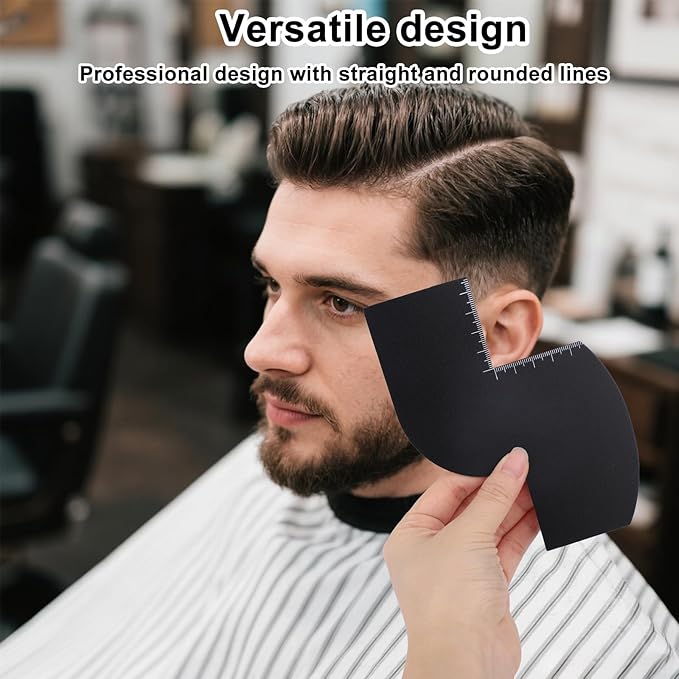 Color Enhancement Barber Card, S Shape Black Hairline Tool Lineup Pencil Kit with Measurement Indicators Color Spray Edge Hair Line Up Card Essentials Supplies Accessories for Beard & Hair