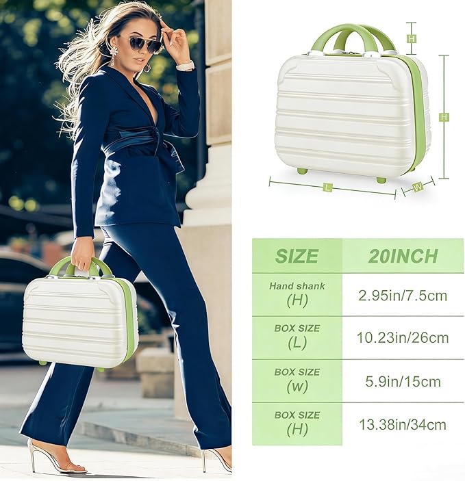 14 Inch Hard Makeup Train Case PC ABS Portable Cosmetic Travel Case Mini Suitcase Organizer for Make up Toiletries Toys Clothes Storage with Handle Elastic Strap