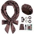 Satin Heatless Curls Overnight Hair Curlers to Sleep In Hair Curler Rollers No Heat Hair Wrap for Curls Headband, 70" Satin Heatless Curling Rod Set for Women Long Waves Hair Volume -Brown 9PCS