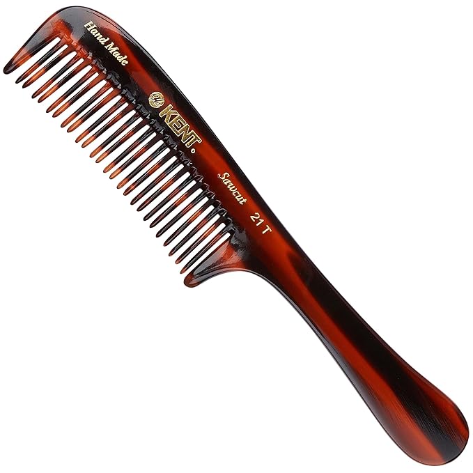 Kent 21T Tortoiseshell Large Detangling Comb, Wide Teeth for Thick Curly Wavy Hair. Long Hair Detangler Comb For Wet and Dry. Handmade of Quality Cellulose, Saw-Cut Hand Polished, Made in England