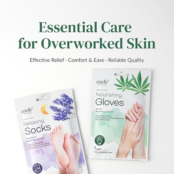 Epielle Relaxing & Nourishing Hand & Foot Masks, Soften Dry, Overworked Skin, Self Care Gifts for Women, Spa Kit, Easter Basket Stuffers, 6 Moisturizing Gloves & 6 Moisturizing Socks