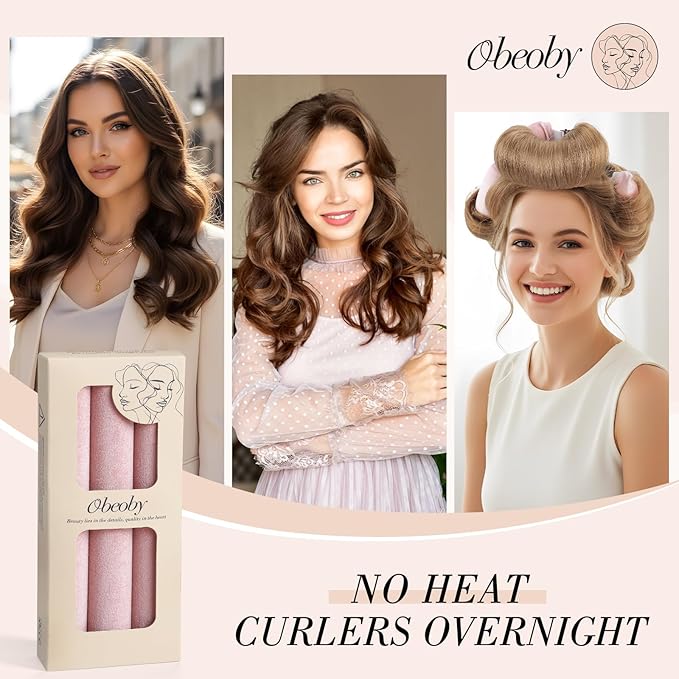 Heatless Curlers, Heatless Curls Overnight Set for Women, No Heat Hair Curlers to Sleep In, Jumbo Overnight Curls with Blowout Rods for Long Hair (Pink, 3 Pack Curling Rod with 1 Scarf)