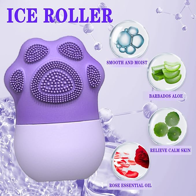 Ice Roller for Face Facial Beauty Mini Ice Roller for Eyes,Neck,Sunburn Puffiness Relief Reusable Silicone Face Ice Holder