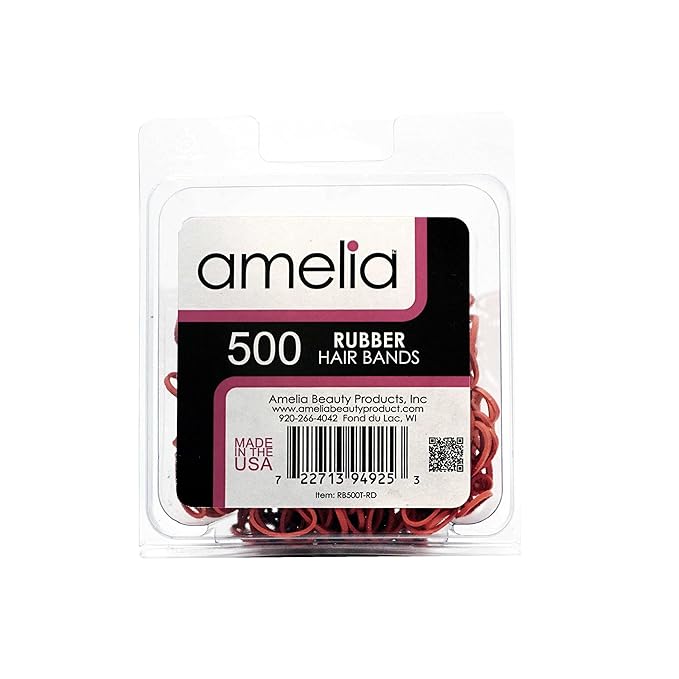 Amelia Beauty 500 Count Small Rubber Bands for Hair – ½" Red - Made in USA - Recloseable Container - Mini Hair Elastics for Braids, Ponytails, Cornrows & Twists – Strong Hold Ponytail Holders