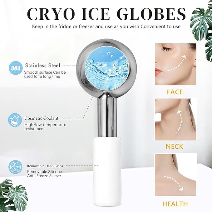 2pcs Stainless Steel Ice Globes for Face & Eyes, Cooling Massager Face Roller for Puffiness Relief, Dark Circles Tighten Pores, Facial Relaxation Skin Care Tools