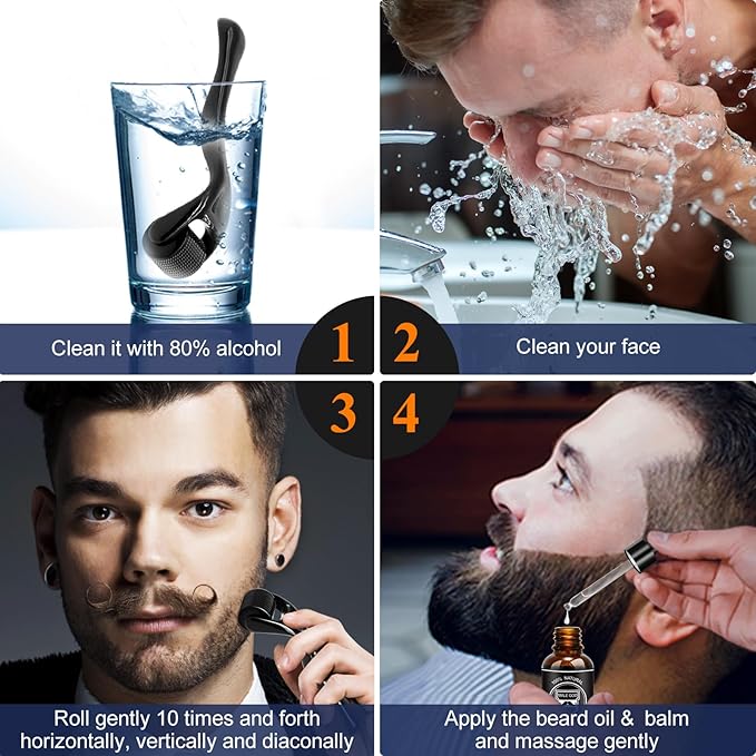 MALE GOD Beard Growth Kit, Beard Kit w/Upgraded Beard Growth Oil - Biotin and Batana Oil, Beard Growth Balm, Beard Massager for Spot/Patchy Beard, Birthday Gifts for Him Boyfriend Husband