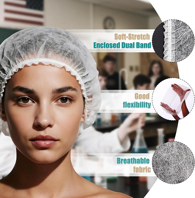 Disposable Bouffant Caps, 21inches Hair Net, Elastic Dust Cap for Food Service, Sleeping Head Cover
