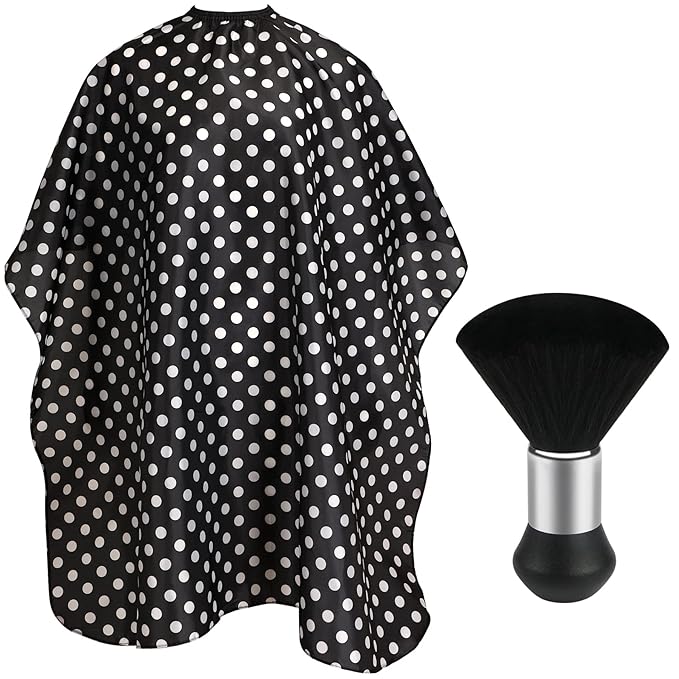 FEBSNOW Barber Cape Waterproof Professional Hair Cutting Cape Neck Duster Brush for Haircut Black and White Dots Salon Beard Hairdressing Kits 46.8 × 56 Inches