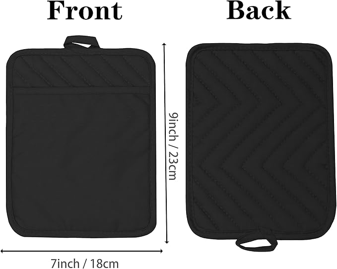 Oven Pot Holder with Pocket Cotton Heat Resistant Coaster Potholder Kitchen Hot Pad Oven Mitts for Cooking Square 7"x9"Set of 5 (Black)